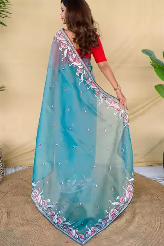 Teal art silk  woven saree