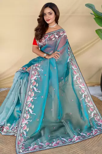 Teal art silk  woven saree
