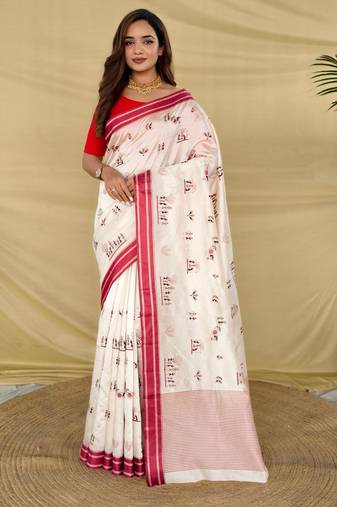 White art silk  woven saree