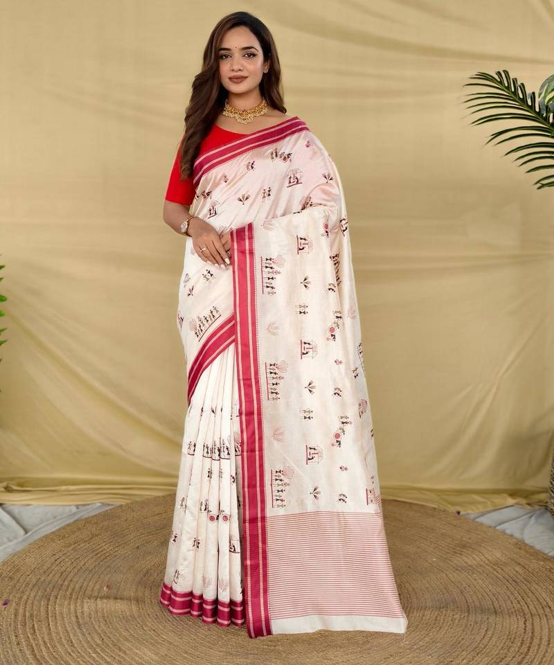 White art silk  woven saree