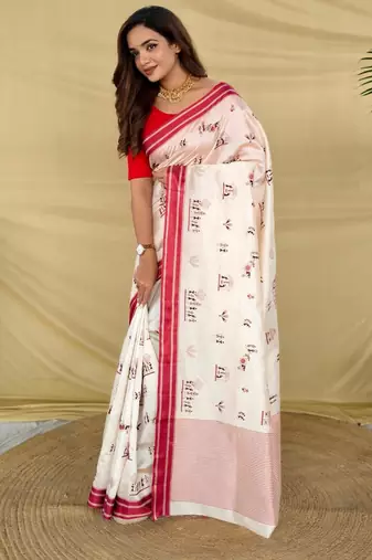 White art silk  woven saree