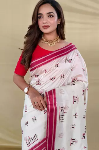 White art silk  woven saree