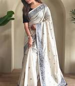 White art silk  woven saree