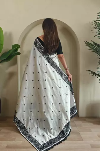 White art silk  woven saree