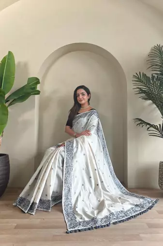White art silk  woven saree
