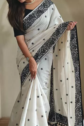White art silk  woven saree