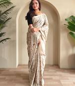 Cream art silk  woven saree