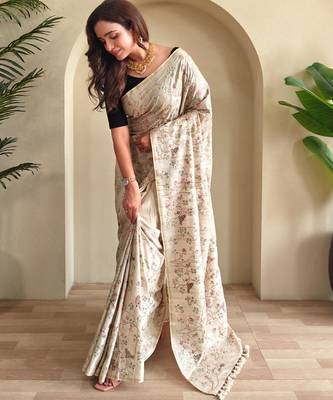 Cream art silk  woven saree 2