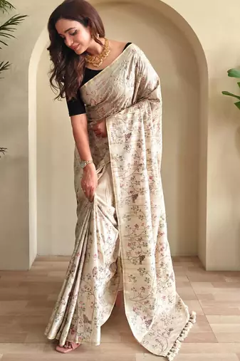 Cream art silk  woven saree