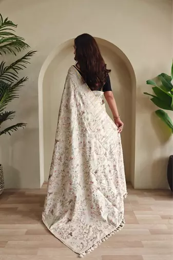 Cream art silk  woven saree