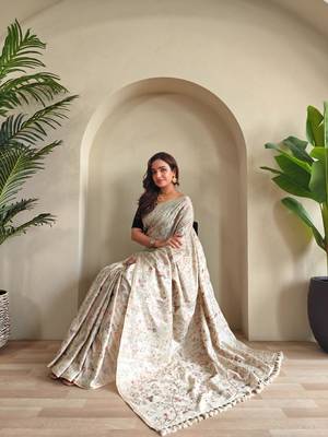Cream art silk  woven saree 4