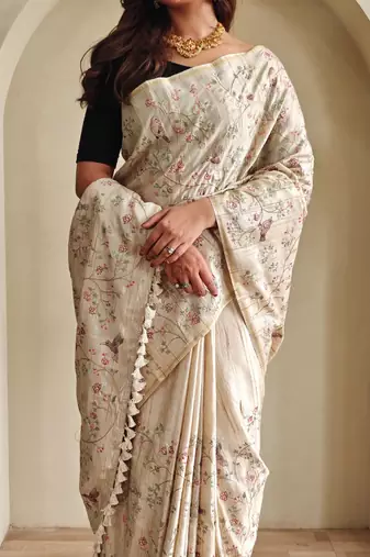 Cream art silk  woven saree