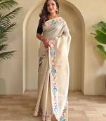 Cream art silk  woven saree