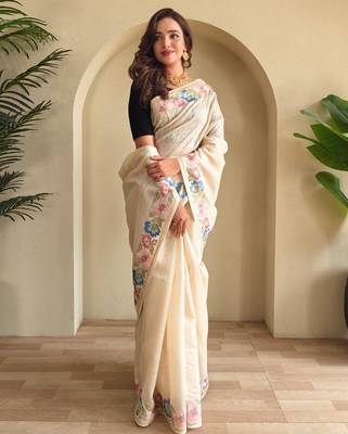 Cream art silk  woven saree 2