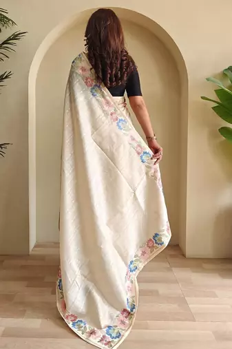 Cream art silk  woven saree