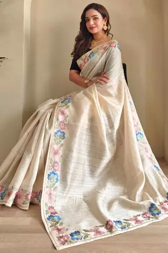 Cream art silk  woven saree