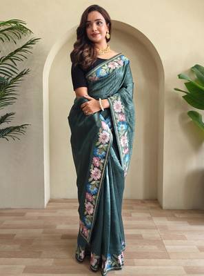 Green art silk  woven saree 1