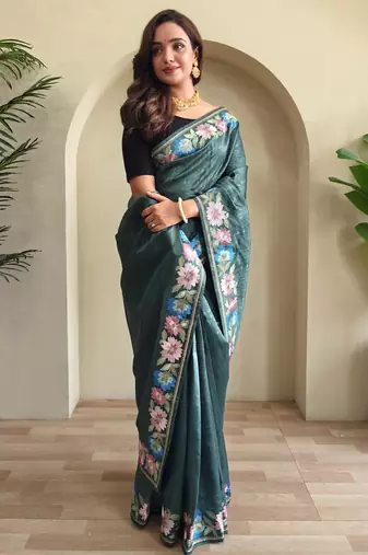 Green art silk  woven saree