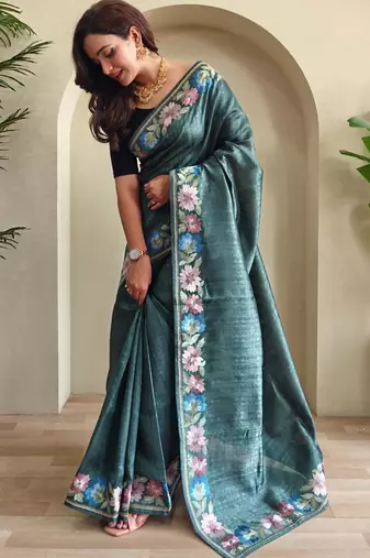 Green art silk  woven saree