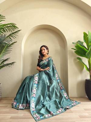 Green art silk  woven saree 3