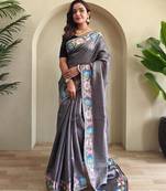 Grey art silk  woven saree