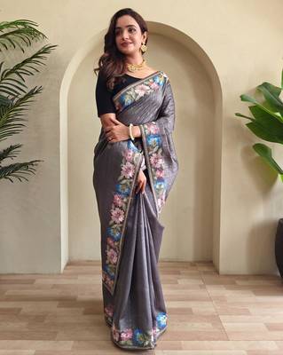 Grey art silk  woven saree 2