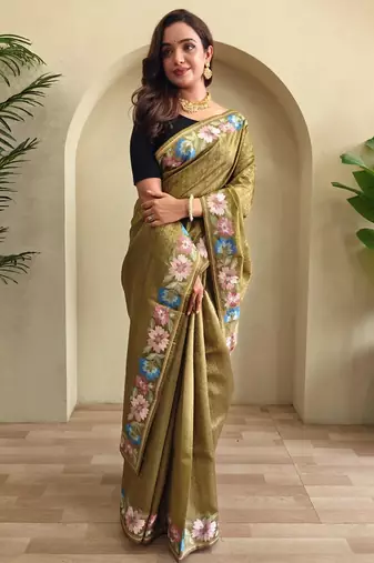 Mehendi art silk  woven saree