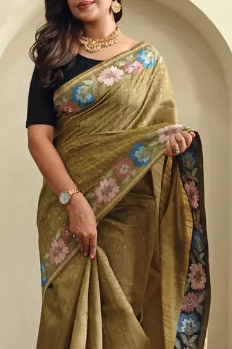 Mehendi art silk  woven saree
