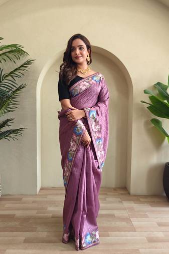 Onion pink art silk  woven saree