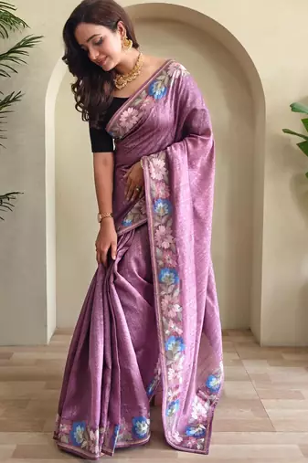 Onion pink art silk  woven saree