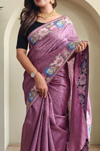 Onion pink art silk  woven saree