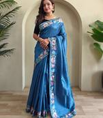 Teal art silk  woven saree