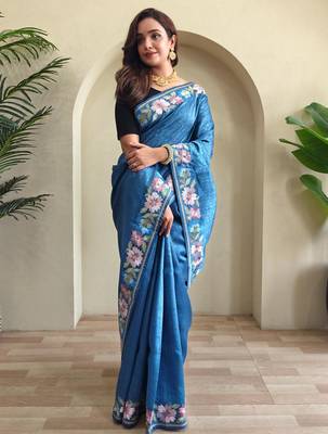Teal art silk  woven saree 2