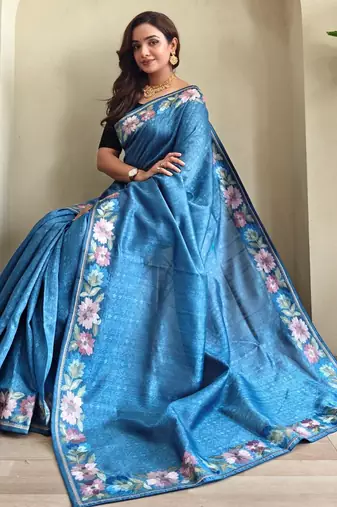 Teal art silk  woven saree