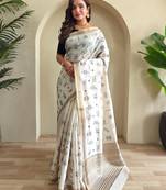 Cream art silk  woven saree