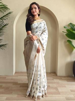 Cream art silk  woven saree 2