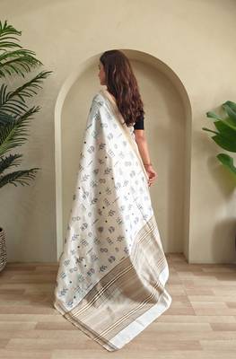 Cream art silk  woven saree 3