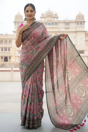Baby pink art silk  woven saree