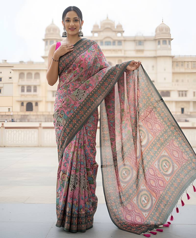 Baby pink art silk  woven saree