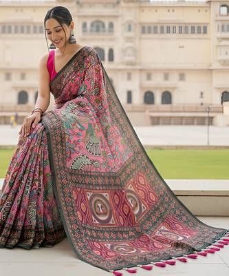 Baby pink art silk  woven saree 2