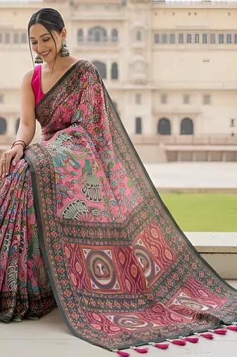 Baby pink art silk  woven saree
