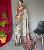 Cream art silk  woven saree