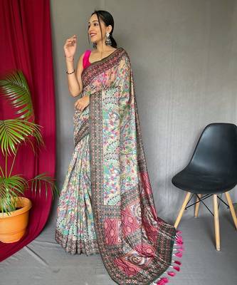 Cream art silk  woven saree 2
