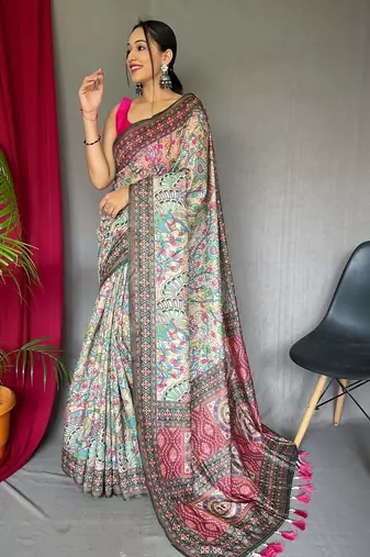 Cream art silk  woven saree