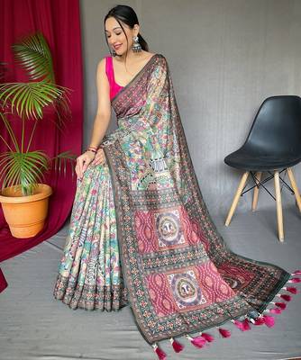 Cream art silk  woven saree 3