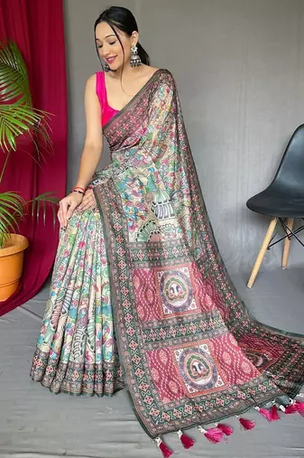 Cream art silk  woven saree