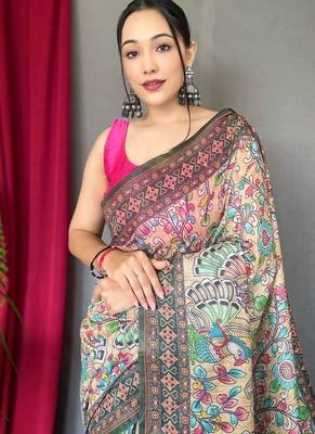 Cream art silk  woven saree 4