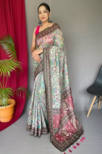 Green art silk  woven saree