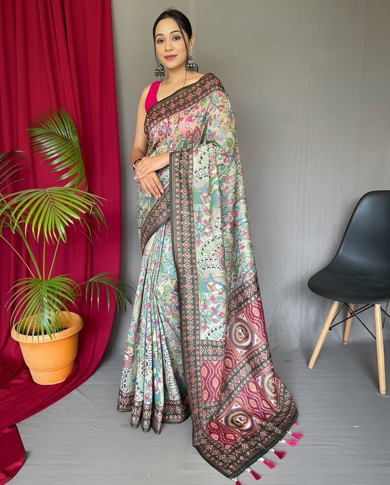 Green art silk  woven saree