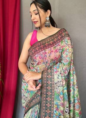 Green art silk  woven saree 3